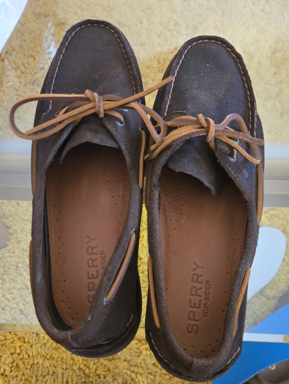 Sperry Dark Brown Suede Moc-Toe Boat Shoes with Tan Laces